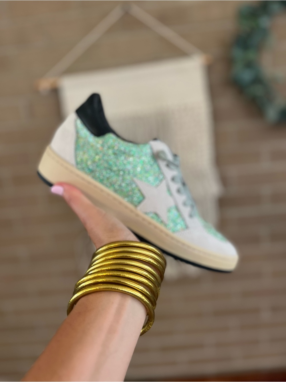 Vintage Havana Mint Green Glitter Star Low-Top Sneaker